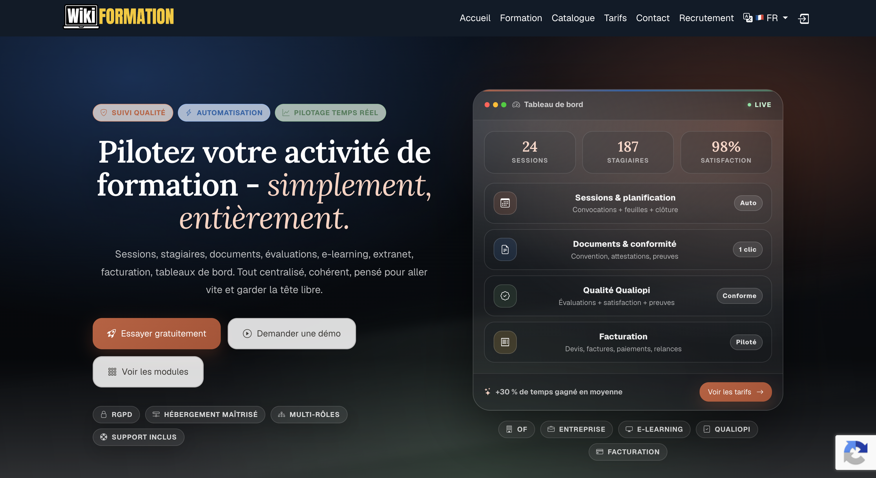 Capture réelle de l’interface de gestion des formations dans Wikiformation